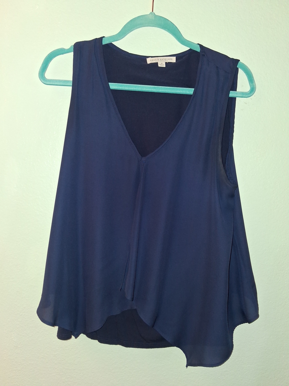 Green Envelope Navy Sleeveless V-Neck Chiffon Blouse | Size M